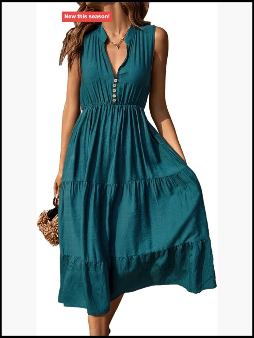 Viscose Blend Sleeveless V-Neck Striped Midi Dress with Button Front - Picture 1 of 5